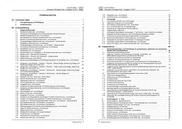 Audi A3 Typ 8P 2003-2012 Karosserie Montagearbeiten Innen Reparaturanleitung