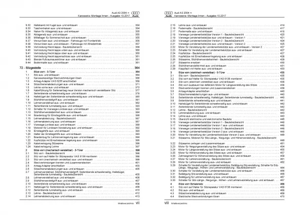 Audi A3 Typ 8P 2003-2012 Karosserie Montagearbeiten Innen Reparaturanleitung