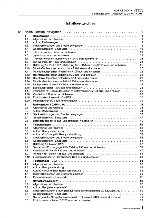 Audi A3 Typ 8P 2003-2012 Radio Navigation Kommunikation Reparaturanleitung PDF