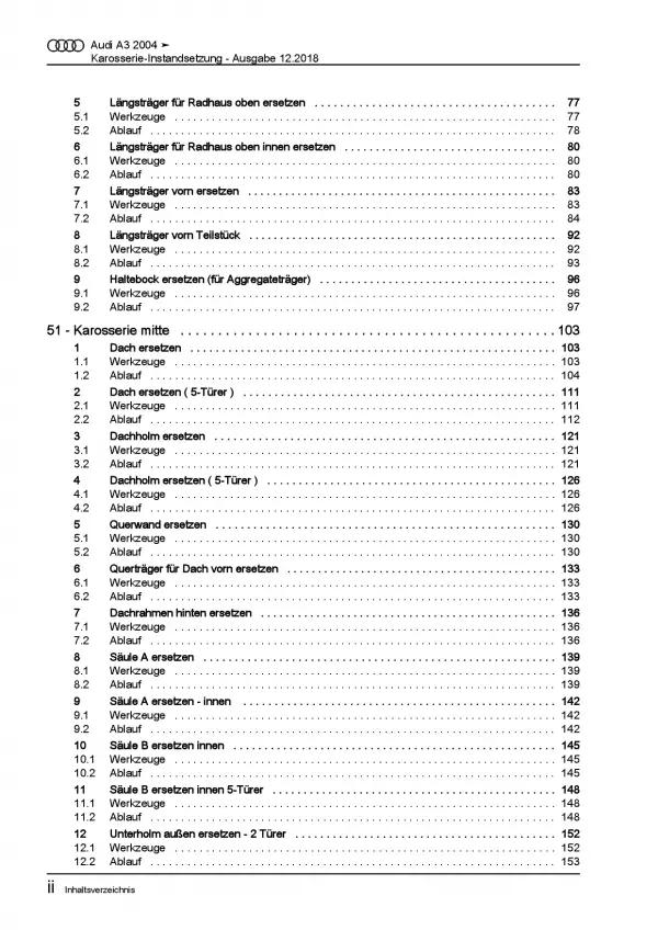 Audi A3 Typ 8P 2003-2012 Karosserie Unfall Instandsetzung Reparaturanleitung PDF