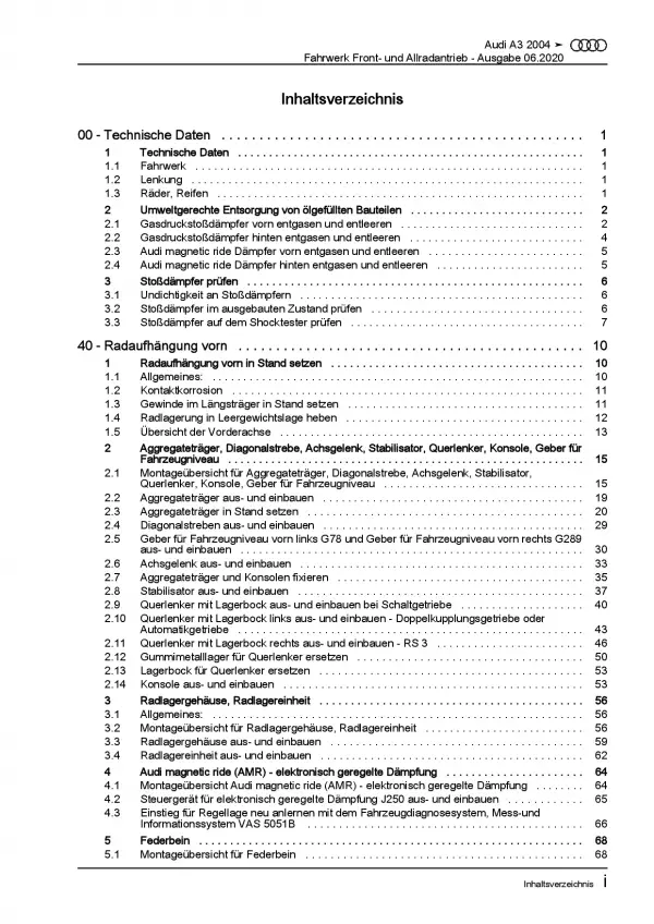 Audi A3 Typ 8P 2003-2012 Fahrwerk Achsen Lenkung FWD AWD Reparaturanleitung PDF