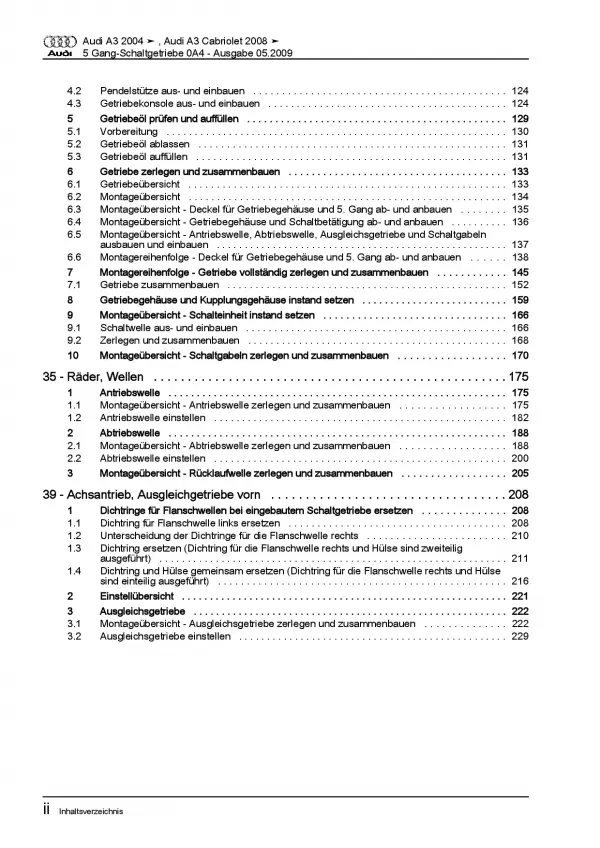 Audi A3 Typ 8P 2003-2012 5 Gang Schaltgetriebe 0A4 Kupplung Reparaturanleitung