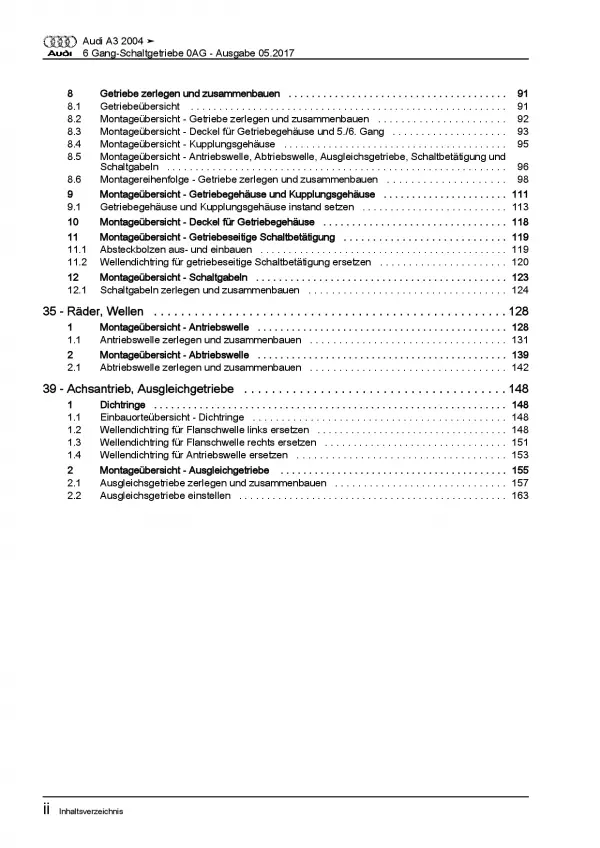 Audi A3 Typ 8P 2003-2012 6 Gang Schaltgetriebe 0AG Kupplung Reparaturanleitung