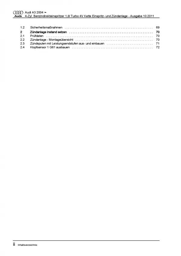 Audi A3 8P 2003-2012 Benzin Einspritz- Zündanlage 160 PS Reparaturanleitung PDF