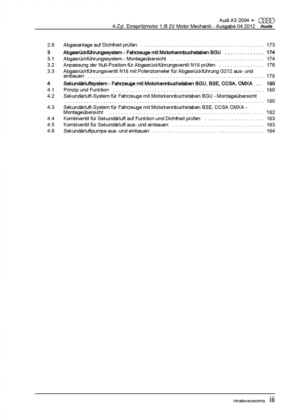 Audi A3 8P 2003-2012 4-Zyl. 1,6l Benzinmotor 102 PS Mechanik Reparaturanleitung