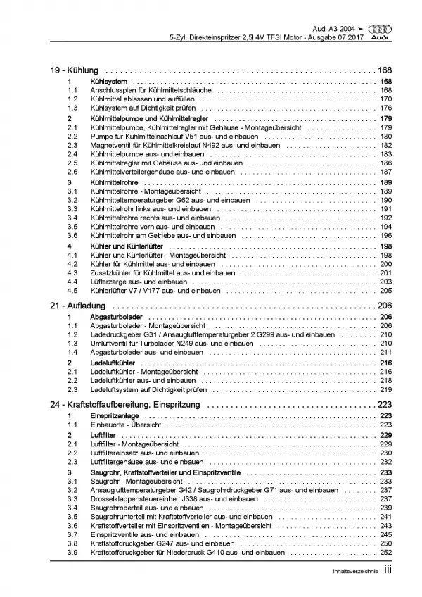 Audi A3 8P 2003-2012 5-Zyl. 2,5l Benzinmotor 340-360 PS Reparaturanleitung PDF