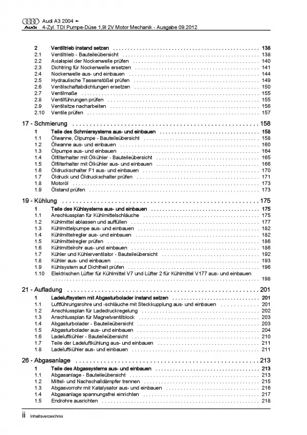 Audi A3 8P (03-12) 1,9l Dieselmotor TDI Mechnik 105 PS Reparaturanleitung PDF