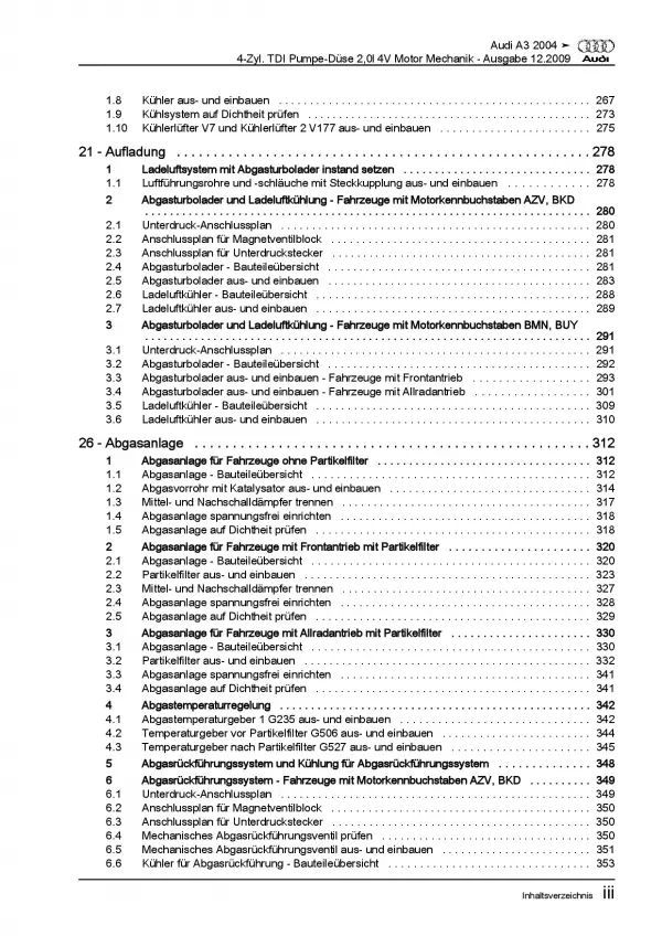 Audi A3 8P 2003-2012 Dieselmotor TDI Mechanik 136-170 PS Reparaturanleitung PDF