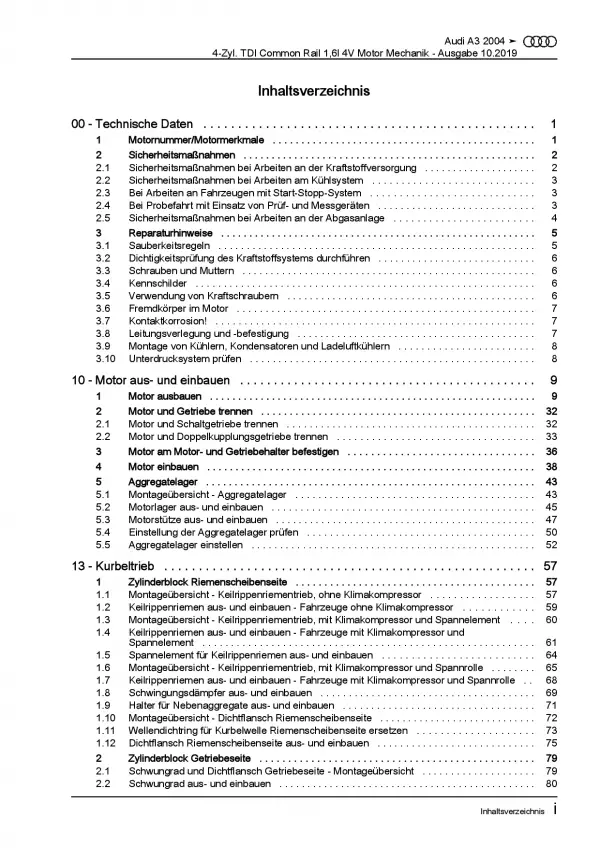 Audi A3 Typ 8P 2003-2012 Dieselmotor Mechanik 90-105 PS Reparaturanleitung PDF