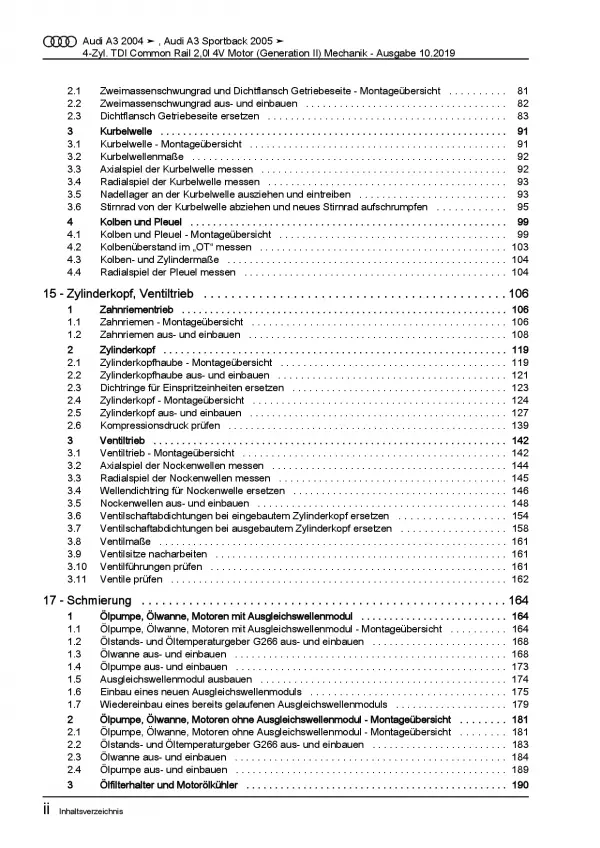 Audi A3 Typ 8P 2003-2012 Dieselmotor Mechanik 136-170 PS Reparaturanleitung PDF