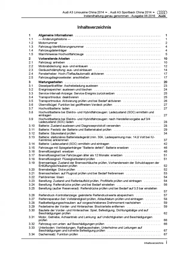 Audi A3 8V 2012-2020 Instandhaltung Wartung Inspektion Reparaturanleitung PDF