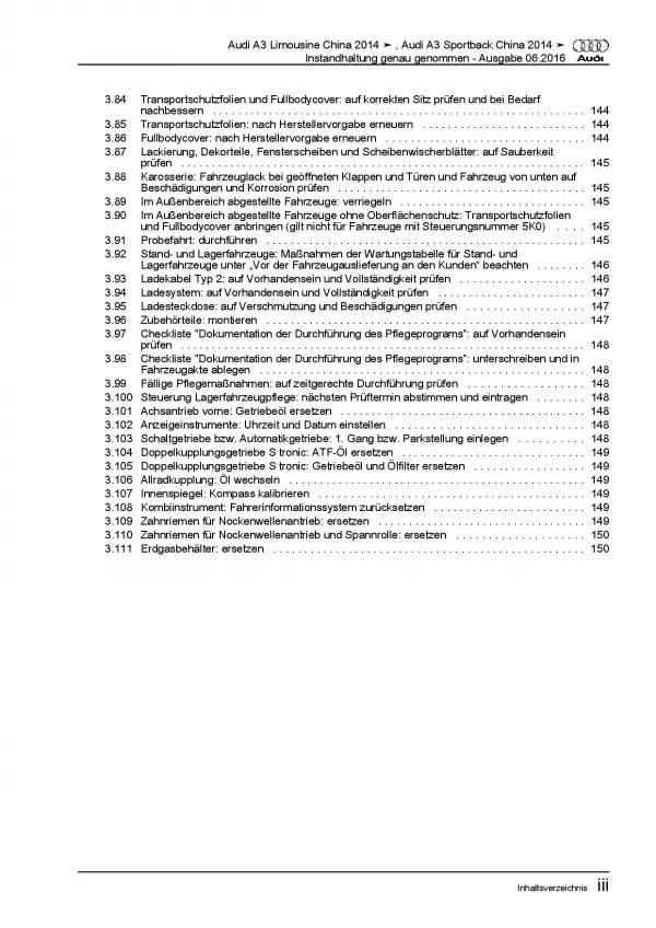 Audi A3 8V 2012-2020 Instandhaltung Wartung Inspektion Reparaturanleitung PDF