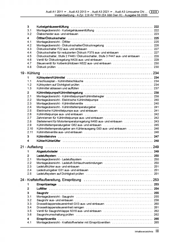 Audi A3 8V (12-20) Instandsetzung 4-Zyl. 2,0l Benzinmotor Reparaturanleitung