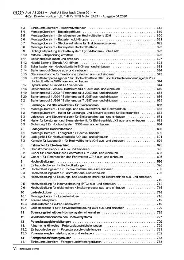 Audi A3 8V 2012-2020 1,2l 1,4l Benzinmotor 105-150 PS Reparaturanleitung PDF