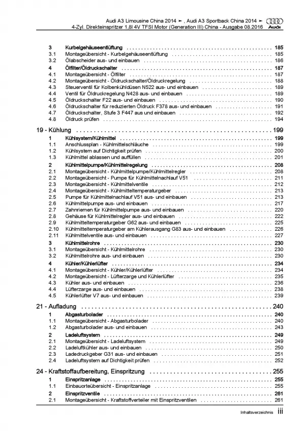 Audi A3 Typ 8V 2012-2020 4-Zyl. 1,8l Benzinmotor 180 PS Reparaturanleitung PDF