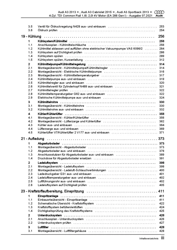 Audi A3 8V 2012-2020 1,6l 2,0l Dieselmotor 105-184 PS Reparaturanleitung PDF