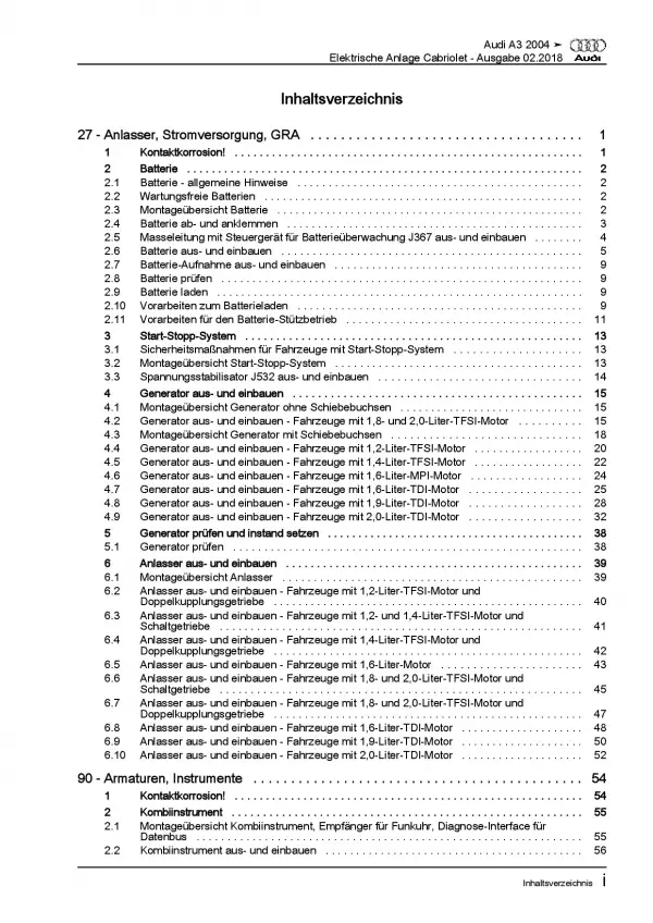 Audi A3 Cabriolet (08-13) Elektrische Anlage Elektrik Systeme Reparaturanleitung