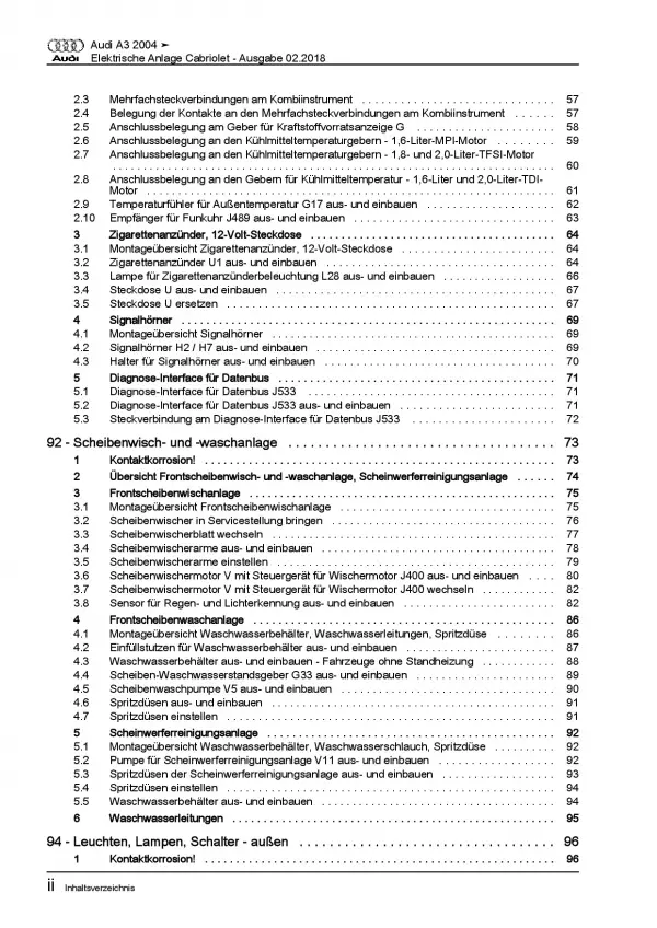 Audi A3 Cabriolet 2008-2013 Elektrische Anlage Systeme Reparaturanleitung PDF