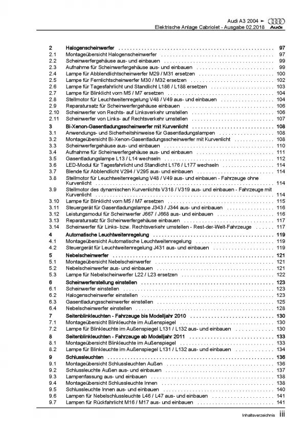 Audi A3 Cabriolet (08-13) Elektrische Anlage Elektrik Systeme Reparaturanleitung