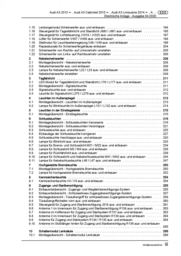 Audi A3 Cabriolet (14-20) Elektrische Anlage Elektrik Systeme Reparaturanleitung