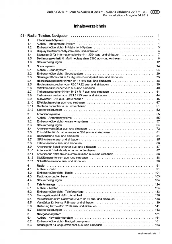 Audi A3 Cabriolet (14-20) Radio Navigation Kommunikation Reparaturanleitung PDF