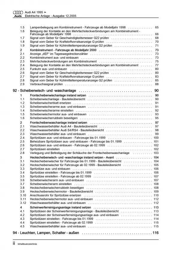 Audi A4 Typ 8D 1994-2002 Elektrische Anlage Elektrik Systeme Reparaturanleitung