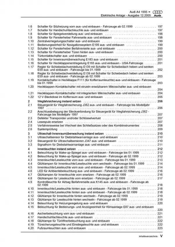 Audi A4 8D 1994-2002 Elektrische Anlage Elektrik Systeme Reparaturanleitung PDF