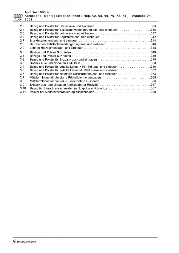 Audi A4 Typ 8D 1994-2002 Karosserie Montagearbeiten Innen Reparaturanleitung PDF