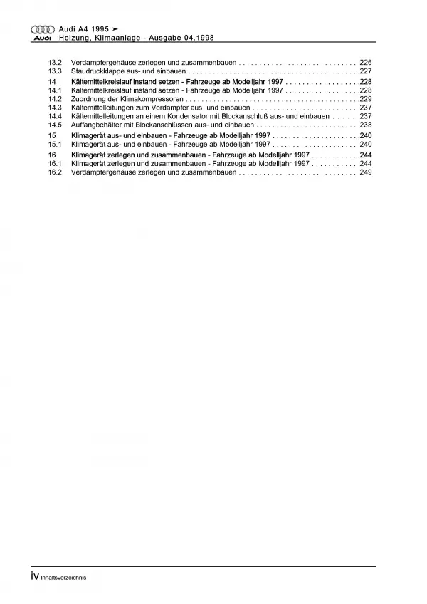 Audi A4 Typ 8D 1994-2002 Heizung Belüftung Klimaanlage Reparaturanleitung PDF