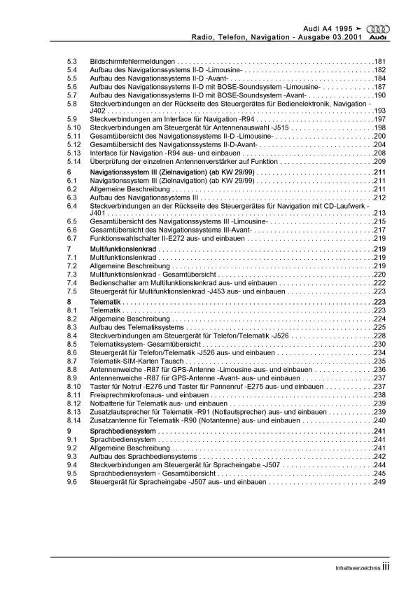 Audi A4 Typ 8D 1994-2002 Radio Navigation Kommunikation Reparaturanleitung PDF