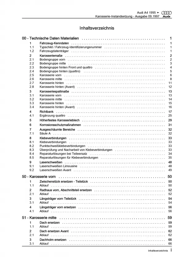 Audi A4 Typ 8D 1994-2002 Karosserie Unfall Instandsetzung Reparaturanleitung PDF