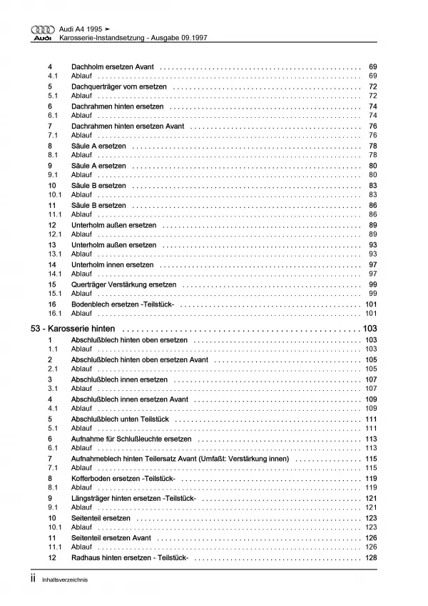 Audi A4 Typ 8D 1994-2002 Karosserie Unfall Instandsetzung Reparaturanleitung PDF