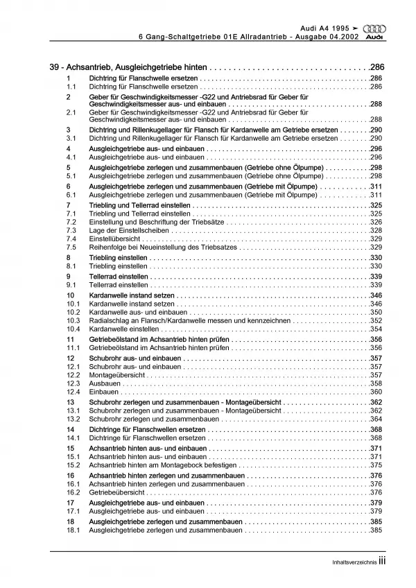 Audi A4 Typ 8D (94-02) 6 Gang Schaltgetriebe 01E Kupplung Reparaturanleitung PDF