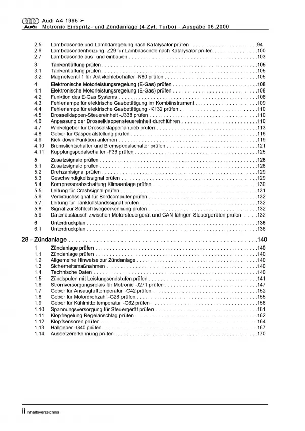 Audi A4 8D (94-02) 150 PS Motronic Einspritz- Zündanlage Reparaturanleitung PDF