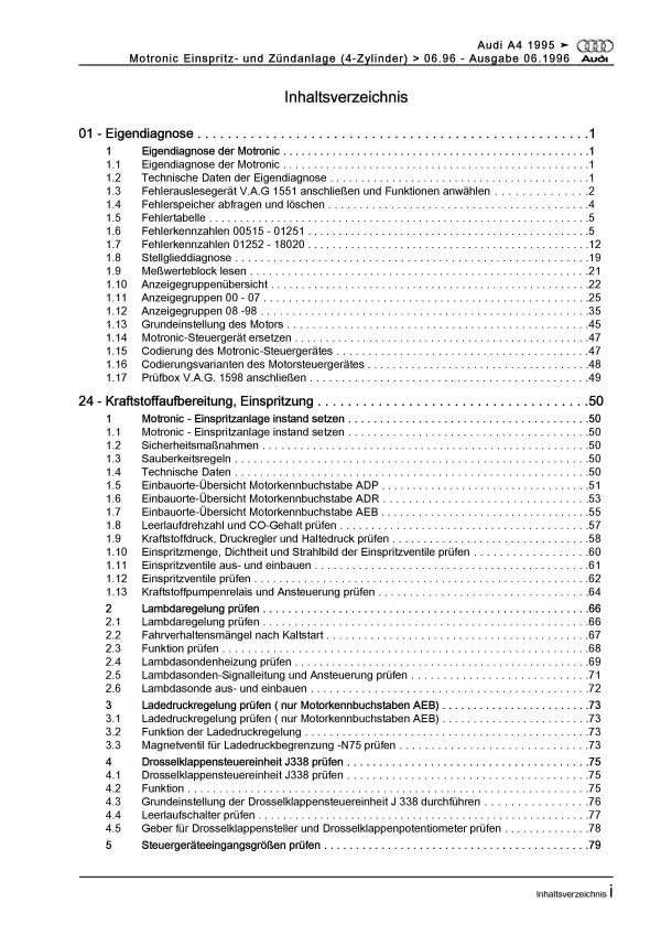 Audi A4 8D 1994-2002 Motronic Einspritz- Zündanlage 1,8l Reparaturanleitung PDF