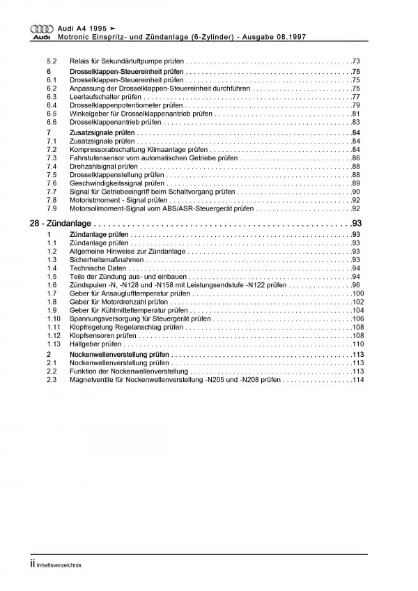 Audi A4 8D 1994-2002 Motronic Zünd- Einspritzanlage 2,4l Reparaturanleitung PDF