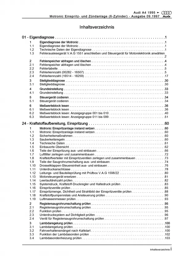 Audi A4 8D (94-02) 193 PS Motronic Zünd- Einspritzanlage Reparaturanleitung PDF