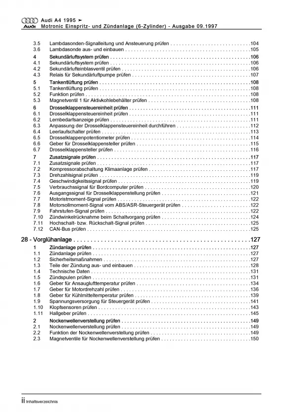 Audi A4 8D (94-02) 2,8l 193 PS Motronic Zünd/Einspritzanlage Reparaturanleitung