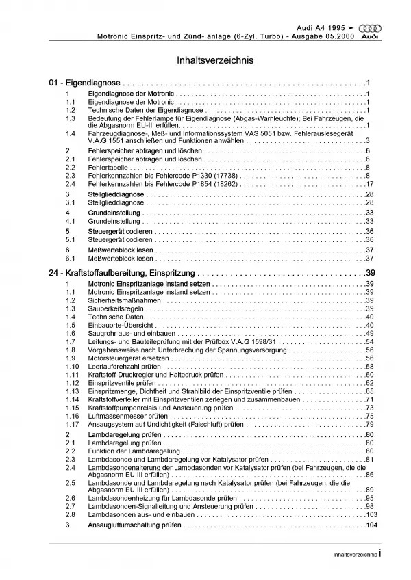 Audi A4 8D (94-02) Motronic Einspritz- Zündanlage 381 PS Reparaturanleitung PDF