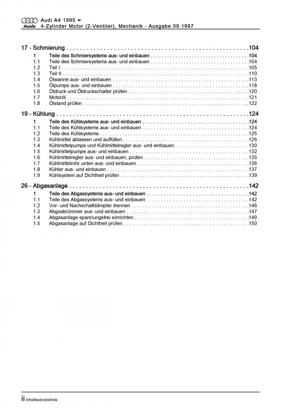 Audi A4 Typ 8D 1994-2002 1,6l Benzinmotor Mechanik 100 PS Reparaturanleitung PDF