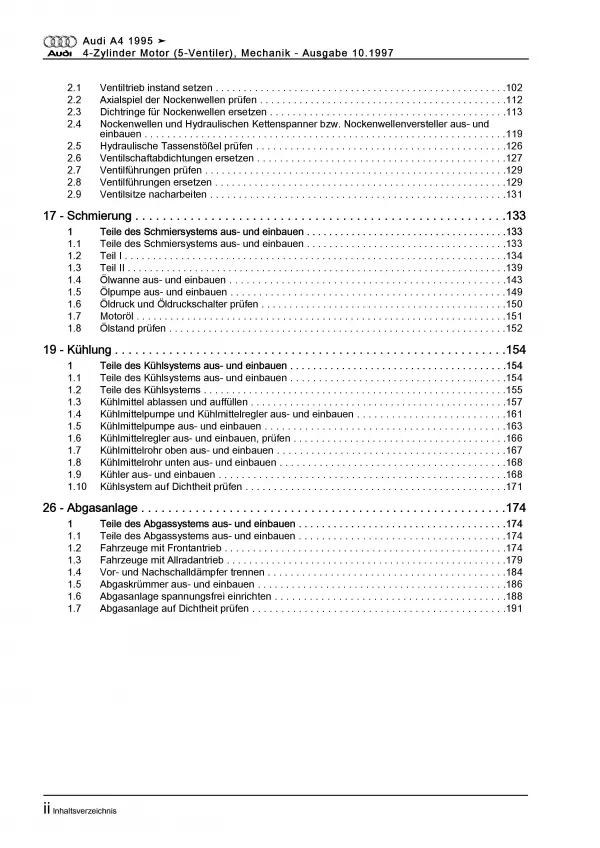 Audi A4 8D (94-02) 1,8l Benzinmotor 115-125 PS Mechanik Reparaturanleitung PDF