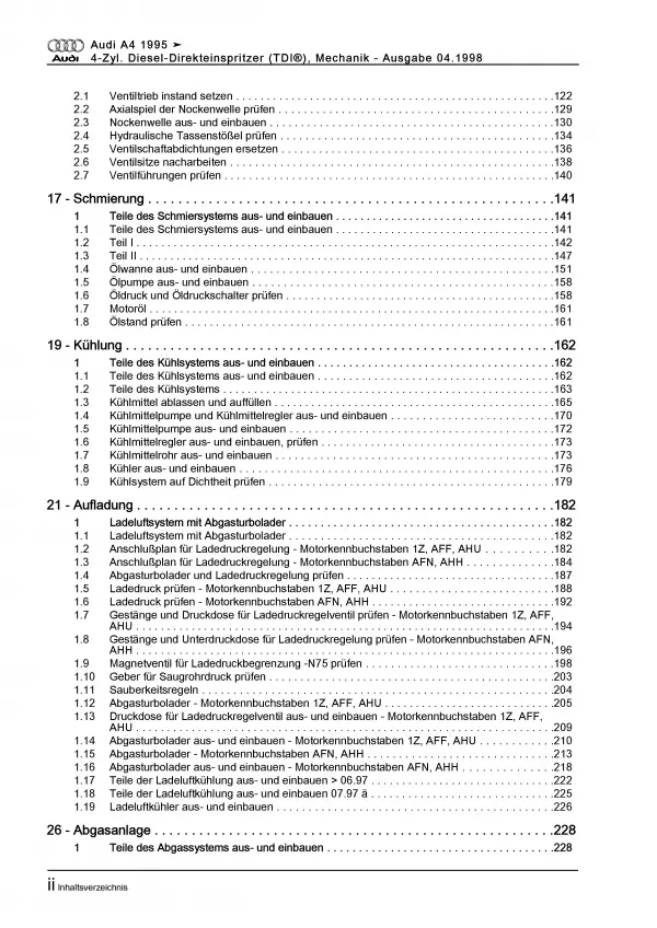 Audi A4 8D (94-02) 1,9l Dieselmotor 75-110 PS TDI Mechanik Reparaturanleitung