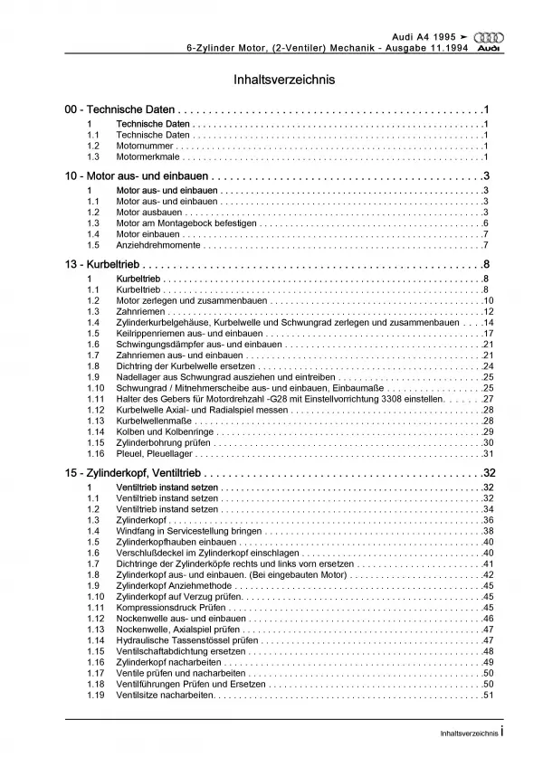 Audi A4 Typ 8D 1994-2002 Benzinmotor 150-174 PS Mechanik Reparaturanleitung PDF