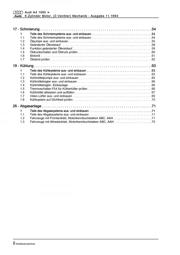 Audi A4 Typ 8D 1994-2002 Benzinmotor 150-174 PS Mechanik Reparaturanleitung PDF