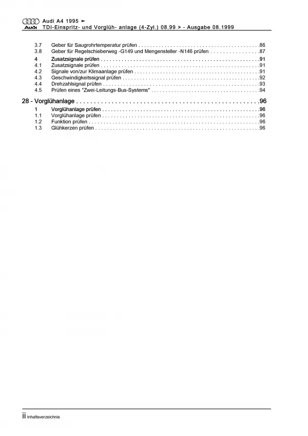 Audi A4 8D (94-02) 1,9l Diesel Einspritz- Vorglühanlage Reparaturanleitung PDF