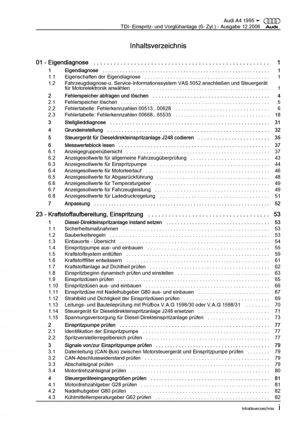 Audi A4 Typ 8D (94-02) Diesel Einspritz- Vorglühanlage 2,6l Reparaturanleitung