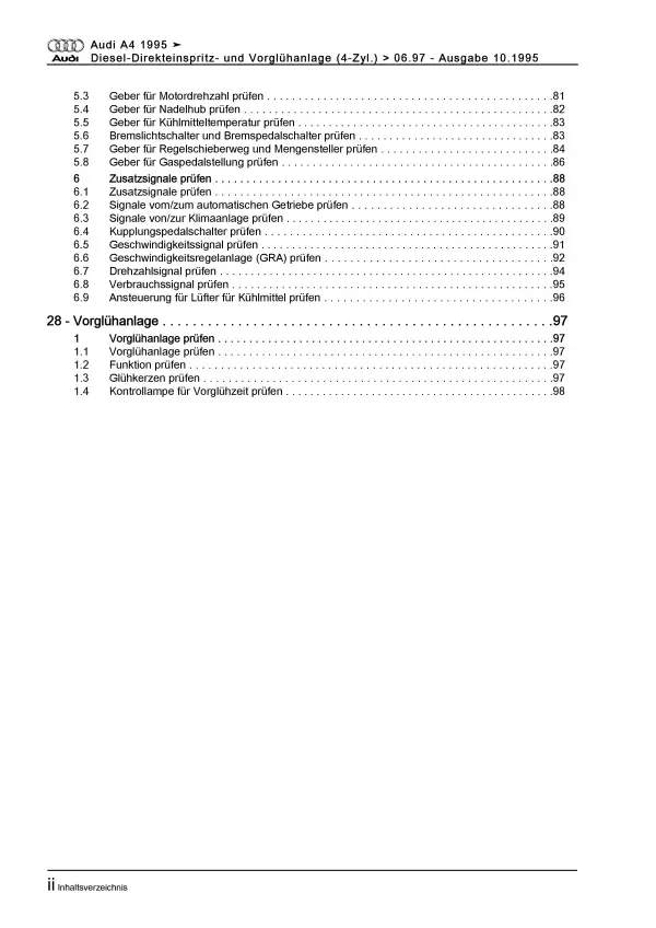 Audi A4 8D 1994-2002 Diesel Einspritz- Vorglühanlage 1,9l Reparaturanleitung PDF