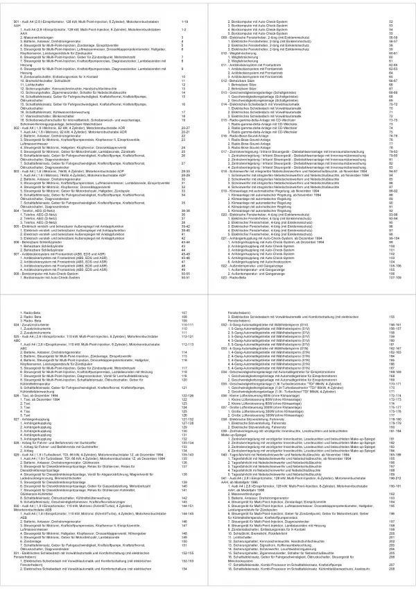 Audi A4 Typ 8D (94-98) Schaltplan Stromlaufplan Verkabelung Elektrik Pläne PDF