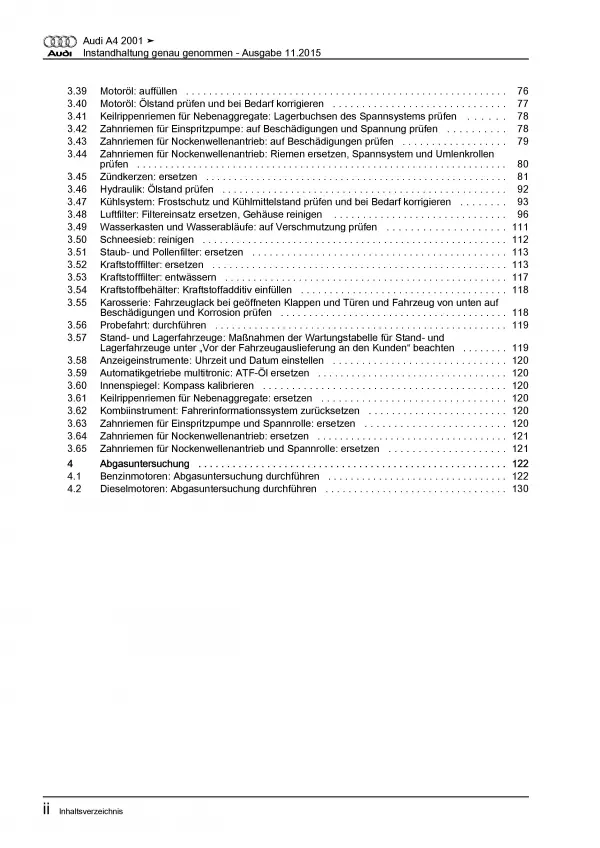 Audi A4 8E 2000-2008 Instandhaltung Inspektion Wartung Reparaturanleitung PDF