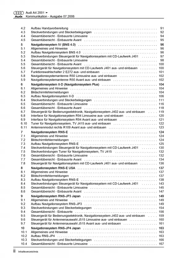 Audi A4 Typ 8E 2000-2008 Radio Navigation Kommunikation Reparaturanleitung PDF